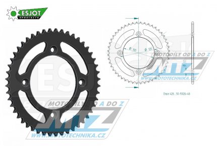 Rozeta ocelov (pevodnk) 0798-48zub ESJOT 50-15026-48 - Suzuki RM80 / 83-01+RM85 / 02-20 + Yamaha YZ80 / 93-01+YZ85 / 02-23 + Beta RR125 / 06-12