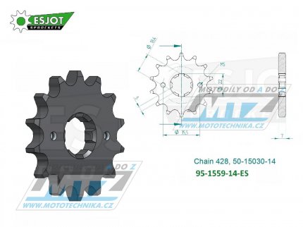 Koleko etzov (pastorek) 1559-14zub ESJOT 50-15030-14 - Yamaha TW125 + YS125 + TW200 + TW225