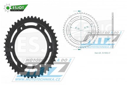 Rozeta ocelov (pevodnk) 1847-47zub ESJOT 50-15032-47 - Yamaha FZR250 Genesis + FZR400RR EXUP + SRX400 + SRX600 + TDR125 + TZR80R + TZR125R + XT250