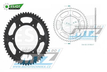 Rozeta ocelov (pevodnk) 1847-57zub ESJOT 50-15032-57 - Yamaha FZR250 Genesis + FZR400RR EXUP + SRX400 + SRX600 + TDR125 + TZR80R + TZR125R + XT250