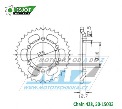 Rozeta ocelov (pevodnk) 15033-38zub ESJOT 50-15033-38 - MZ 125 Saxon Sportstar / 97-99 + Saxon Tour 251 / 70-89 + MZ125+MZ250+MZ251