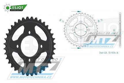 Rozeta ocelov (pevodnk) 15034-36zub ESJOT 50-15034-36 - Honda C100 Astra  / 91-98 + C100 Dream / 97-98 + CT110 G,H,K,L,M,N,P / 86-94