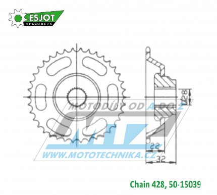 Rozeta ocelov (pevodnk) 15039-43zub ESJOT 50-15039-43 - Aprilia  AF1 50 Europa-Futura 428 / 90-92 + RS50 Extrema 3V 428 / 92-94