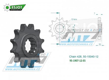 Koleko etzov (pastorek) 1907-12zub ESJOT 50-15040-12 - KTM 85SX+105SX / 04-17 + Husqvarna TC85 / 15-17