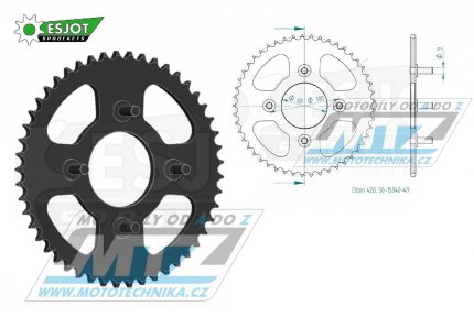 Rozeta ocelov (pevodnk) 15040-49zub ESJOT 50-15040-49 - Hercules Husky 125 / 70-00 + Sachs Husky 125 / 97 + San Yang Husky 125 / 97