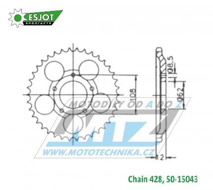 Rozeta ocelov (pevodnk) 15043-58zub ESJOT 50-15043-58 - Sachs XTC125 / 98-02 + XTV125 / 98-99