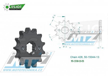 Koleko etzov (pastorek) 1550-13zub ESJOT 50-15044-13 - Yamaha MT125+WR125R+WR125X + YZF-R125+YZFR125 + FZ-16+DT80 + Beta 125RE+125RR+125SM + Husqvarna SMS 125 + SMR125+TE125 + Motor Hispania 125 Duna + Rieju 125 Marathon