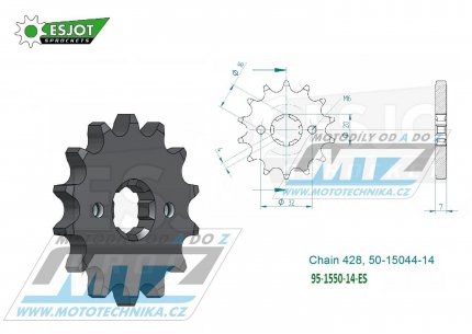 Koleko etzov (pastorek) 1550-14zub ESJOT 50-15044-14 - Yamaha MT125+WR125R+WR125X + YZF-R125+YZFR125 + FZ-16+DT80 + Beta 125RE+125RR+125SM + Husqvarna SMS 125 + SMR125+TE125 + Motor Hispania 125 Duna + Rieju 125 Marathon