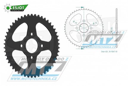 Rozeta ocelov (pevodnk) 15047-50zub ESJOT 50-15047-50 - Kawasaki KLF110 Mojave A1+A2+B1+B2 / 87-88