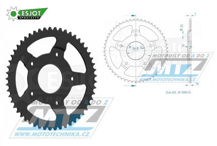 Rozeta ocelov (pevodnk) 15050-53zub ESJOT 50-15050-53 - Sachs X125 Road Morini Motor+X125 Road Suzuki Motor / 05-07 + XTC125 4-Takt / 03