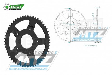 Rozeta ocelov (pevodnk) 15050-55zub ESJOT 50-15050-55 - Sachs X125 Road Morini Motor+X125 Road Suzuki Motor / 05-07 + XTC125 4-Takt / 03