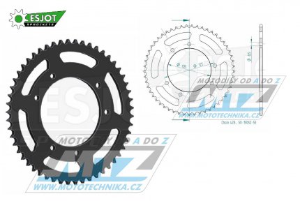 Rozeta ocelov (pevodnk) 1134-53zub ESJOT 50-15052-53 - Derbi 125 Baja+125 Cross City+125 Senda+125 Terra + Malaguti 125 X3M Motard + Peugeot 125 XPS + Rieju 125 RS3+125 SMX+ 125 Tango+125 Marathon Pro + Yamaha XT125 X+XT125R + Motor Hispania 125