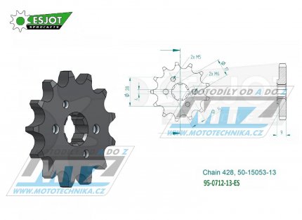 Koleko etzov (pastorek) 0712-13zub ESJOT 50-15053-13 - Aprilia 125 RS4 + 125SX+125RX+125Tuono + Derbi 125 DRD + Malaguti 125 RST+125 Monte Pro + Mondial 125 HPS+125i Enduro SMX CBS