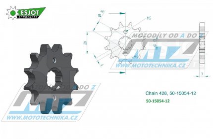 Koleko etzov (pastorek) 15054-12zub ESJOT 50-15054-12  - Kawasaki KLX125 / 10-14 + Suzuki FL125 / 07-09 + Benelli TNT125 / 17-21 + Mash 50 Fifty / 16