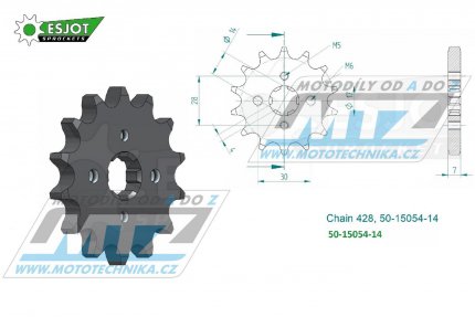 Koleko etzov (pastorek) 15054-14zub ESJOT 50-15054-14  - Kawasaki KLX125 / 10-14 + Suzuki FL125 / 07-09 + Benelli TNT125 / 17-21 + Mash 50 Fifty / 16