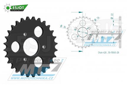 Rozeta ocelov (pevodnk) 15065-28zub ESJOT 50-15065-28 - Kymco KXR50 / 04-07