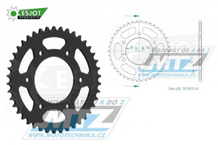 Rozeta ocelov (pevodnk) 1844-42zub ESJOT 50-15070-42 - Yamaha MT125+FZ16+YS125 + YZFR125 + YZF-R125 + XSR125+MTM125+MTN125