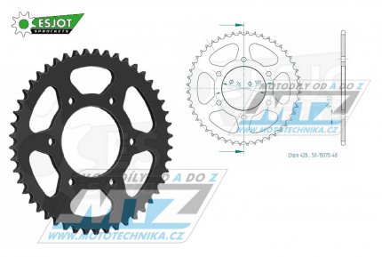 Rozeta ocelov (pevodnk) 1844-48zub ESJOT 50-15070-48 - Yamaha MT125+FZ16+YS125 + YZFR125 + YZF-R125 + XSR125+MTM125+MTN125