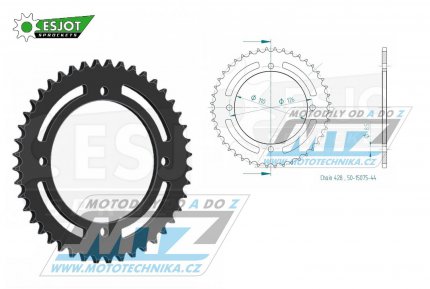 Rozeta ocelov (pevodnk) 1466-44zub ESJOT 50-15075-44 - Kawasaki KX65 / 00-23 + KLX125 D-Tracker / 10-14 + KLX150L / 14-15 + KLX125 / 10-14 + Suzuki RM65 / 03-05