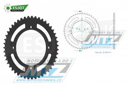 Rozeta ocelov (pevodnk) 1466-47zub ESJOT 50-15075-47 - Kawasaki KX65 / 00-23 + KLX125 D-Tracker / 10-14 + KLX150L / 14-15 + KLX125 / 10-14 + Suzuki RM65 / 03-05