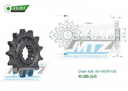 Koleko etzov (pastorek) 1905-13zub ESJOT 50-15076-13S - KTM 85SX / 18-23 + Husqvarna TC85 / 18-23 + Gas-Gas MC85