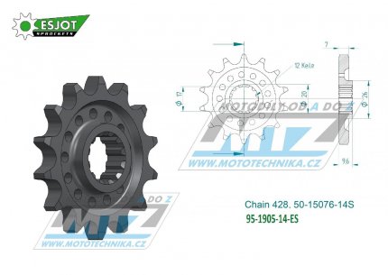 Koleko etzov (pastorek) 1905-14zub ESJOT 50-15076-14S - KTM 85SX / 18-23 + Husqvarna TC85 / 18-23 + Gas-Gas MC85