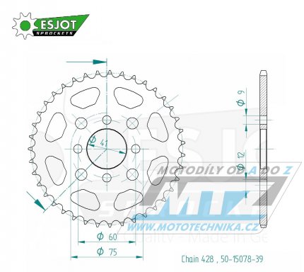 Rozeta ocelov (pevodnk) 15078-39zub ESJOT 50-15078-39 - Bashan 150 Quad / 00-15