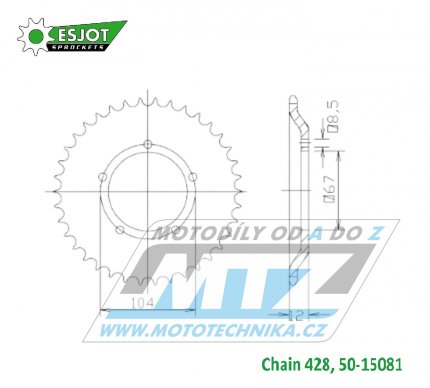 Rozeta ocelov (pevodnk) 15081-55zub ESJOT 50-15081-55 - Sachs X-Road 125 Morini Motor / 08