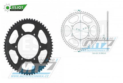 Rozeta ocelov (pevodnk) 0025-60zub ESJOT 50-15082-60 - Aprilia RS4 125 Replica / 11-13+RS4 125 / 13-17+Tuono 125 / 17-20+RS125 Replica / 17-22+RS125 / 21-23+Tuono 125 / 21-23 + Malaguti Monte Pro 125 / 19-20+RST 125 / 19-20 + Mondial Piega 125i