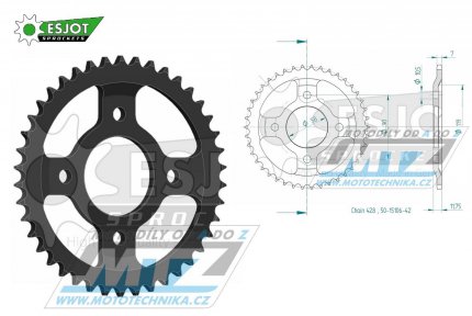 Rozeta ocelov (pevodnk) 15106-42zub ESJOT 50-15106-42 - Mash Black Seven 125 / 18-23 + Seventy Five 125 / 16-21 + Motron Revolver 125 / 22-25 + Orcal Astor 125 / 15-20 + Sirio 125+Sprint 125 / 19-23