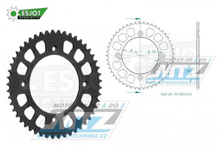 Rozeta ocelov (pevodnk) 0895-49zub ESJOT ULTRALIGHT 50-15203-49L Offroad (ern) - KTM 85SX / 03-24 + 105SX+XC85+XC105 + Husqvarna TC85 / 14-24 + Gas-Gas MC85