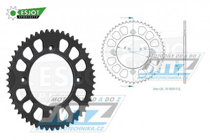 Rozeta ocelov (pevodnk) 0895-51zub ESJOT ULTRALIGHT 50-15203-51L Offroad (ern) - KTM 85SX / 03-24 + 105SX+XC85+XC105 + Husqvarna TC85 / 14-24 + Gas-Gas MC85