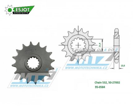 Koleko etzov (pastorek) 0584-16zub ESJOT 50-27002-16 - Yamaha YZFR6 + YZF750R+YZF750SP+YZF1000R Thunder Ace + FZR1000+FZR750 + GTS1000