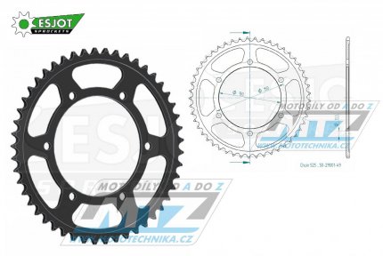 Rozeta ocelov (pevodnk) 0300-49zub ESJOT 50-29001-49 - Yamaha TRX850 / 96-00 + TDM900 / 02-13 + TDM900A ABS / 05-13 + FZ8N / 10-15 + FZ8S / 10-15 + Honda XL600V / 87-00 + XL700V / 08-13 + Honda XL650V Transalp / 01-07 + Honda XRV650 Africa Twin /