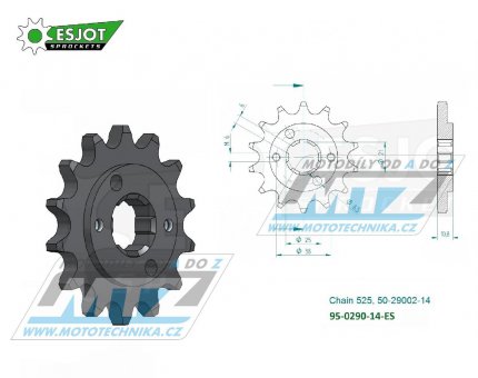 Koleko etzov (pastorek) 0290-14zub ESJOT 50-29002-14 - Honda GB400F + XBR500F + GB500 + XBR500F