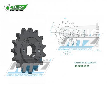 Koleko etzov (pastorek) 0290-15zub ESJOT 50-29002-15 - Honda GB400F + XBR500F + GB500 + XBR500F