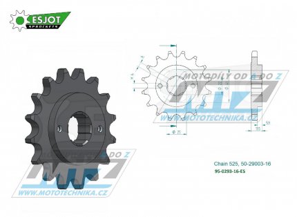 Koleko etzov (pastorek) 0293-16zub ESJOT 50-29003-16 - Honda CBR400F+VF400F + XL400V Transalp + XL600V Transalp + NV600C Steed + VT600CJ Chopper