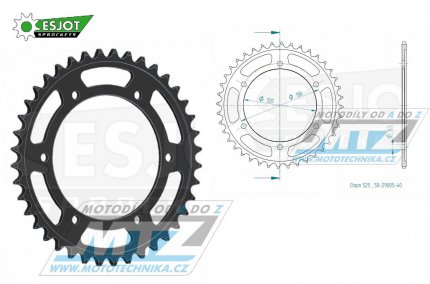 Rozeta ocelov (pevodnk) 29005-40zub ESJOT 50-29005-40 - Honda VFR400 R3-L,M NC30 / 90-93 + RVF750R RC45 / 94-98 + VFR750R (RC30) / 88-90 + VFR750RJ,RK,RL,RM RC30 / 88-92