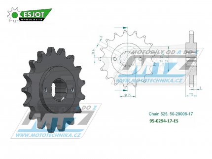 Koleko etzov (pastorek) 0294-17zub ESJOT 50-29006-17 - Honda B400H3 + XBR500SJ + CBR400R + VFR400Z + VFR400R + GB500 + GB500TT + XBR500S