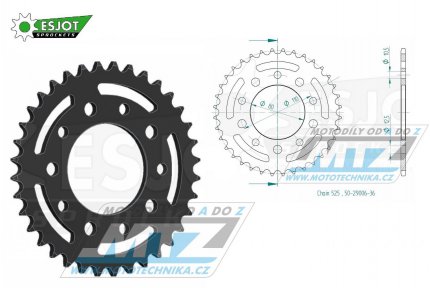 Rozeta ocelov (pevodnk) 1332-36zub ESJOT 50-29006-36 - Honda CB1 + CB350SG + CB450SG + CB500 + CB750 + CBR400 + CMX450 Rebel + GB500 Clubman + VT600C Shadow + XBR500 + XRV750 Africa Twin + Triumph 800 America + 800 Speedmaster + 865 America + 865