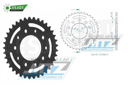 Rozeta ocelov (pevodnk) 1332-37zub ESJOT 50-29006-37 - Honda CB1 + CB350SG + CB450SG + CB500 + CB750 + CBR400 + CMX450 Rebel + GB500 Clubman + VT600C Shadow + XBR500 + XRV750 Africa Twin + Triumph 800 America + 800 Speedmaster + 865 America + 865