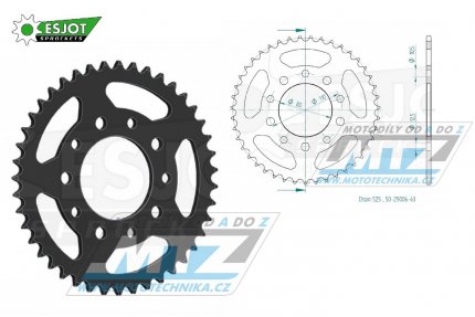 Rozeta ocelov (pevodnk) 1332-43zub ESJOT 50-29006-43 - Honda CB1 + CB350SG + CB450SG + CB500 + CB750 + CBR400 + CMX450 Rebel + GB500 Clubman + VT600C Shadow + XBR500 + XRV750 Africa Twin + Triumph 800 America + 800 Speedmaster + 865 America + 865