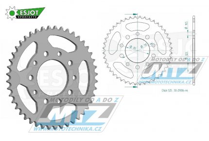 Rozeta ocelov (pevodnk) 1332-44zub ESJOT 50-29006-44 - Honda CB1 + CB350SG + CB450SG + CB500 + CB750 + CBR400 + CMX450 Rebel + GB500 Clubman + VT600C Shadow + XBR500 + XRV750 Africa Twin + Triumph 800 America + 800 Speedmaster + 865 America + 865