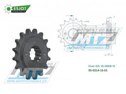 Koleko etzov (pastorek) 0314-16zub ESJOT 50-29008-16 - Honda XRV750 Africa Twin / 90-03