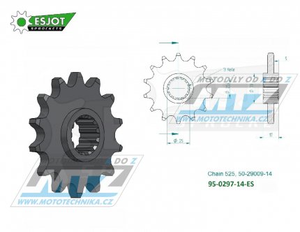 Koleko etzov (pastorek) 0297-14zub ESJOT 50-29009-14 - Honda CB1 + CB400F Super Four + CB400 Super Four H-VTEC + CBR400RRJ + CBR400RRK + CBR400RR Gull - Arm + VFR400R3 + CB500 + CB500 Cup + CBF500