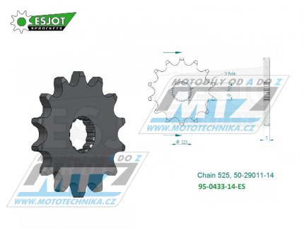 Koleko etzov (pastorek) 0433-14zub ESJOT 50-29011-14 - Suzuki GSF400 Bandit + GSX400F+GSX400R+GSXR400R + GSX400X Impulse + GSX400 Impulse + RF400+TS250