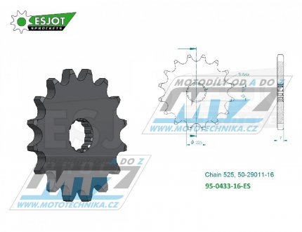 Koleko etzov (pastorek) 0433-16zub ESJOT 50-29011-16 - Suzuki GSF400 Bandit + GSX400F+GSX400R+GSXR400R + GSX400X Impulse + GSX400 Impulse + RF400+TS250