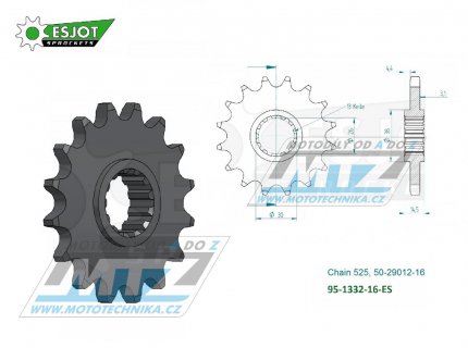 Koleko etzov (pastorek) 1332-16zub ESJOT 50-29012-16 - Honda CB750F + CB750 Nighthawk + RVF750R + VFR800F Interceptor + VFR800X Crossrunner + CB1000R