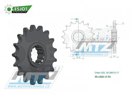 Koleko etzov (pastorek) 1332-17zub ESJOT 50-29012-17 - Honda CB750F + CB750 Nighthawk + RVF750R + VFR800F Interceptor + VFR800X Crossrunner + CB1000R