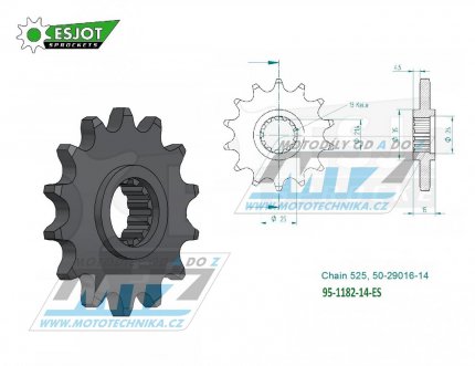 Koleko etzov (pastorek) 1182-14zub ESJOT 50-29016-14 - Triumph 600TT + 600 Daytona + 600 Speed Four + 650 Daytona